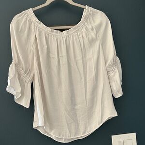 White Gathered Sleeve Blouse
